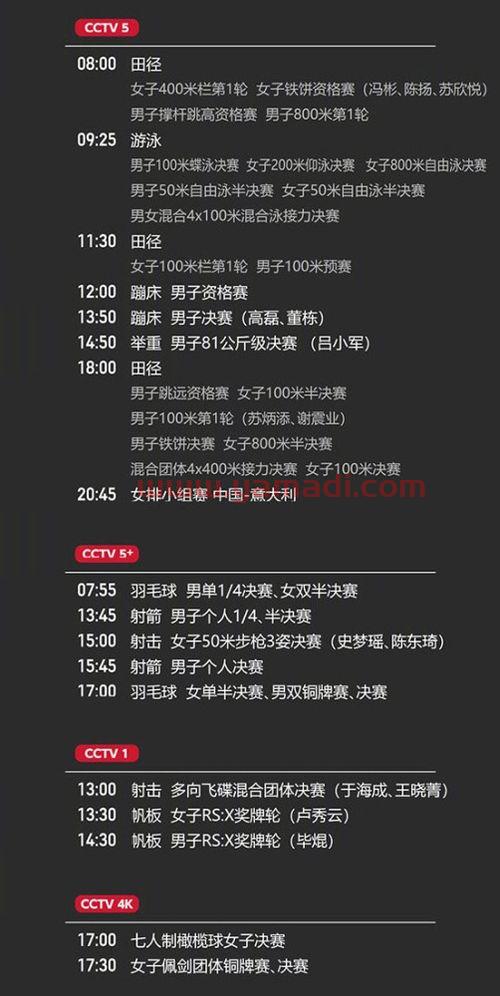 31日中国队奥运赛程表（31日中国队奥运赛程表图片）