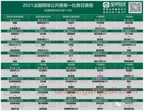 法网第九日赛程表2021（2021法网第7日赛程）