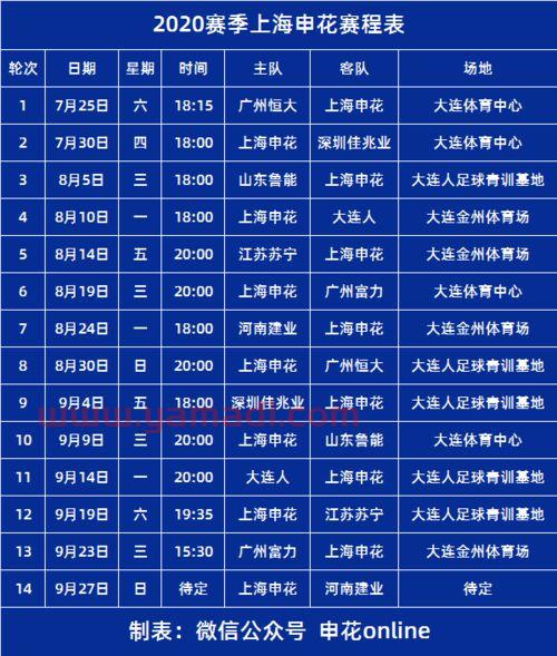 中超联赛2020的赛程表第一阶段
