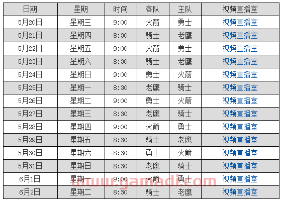 体育比赛直播表